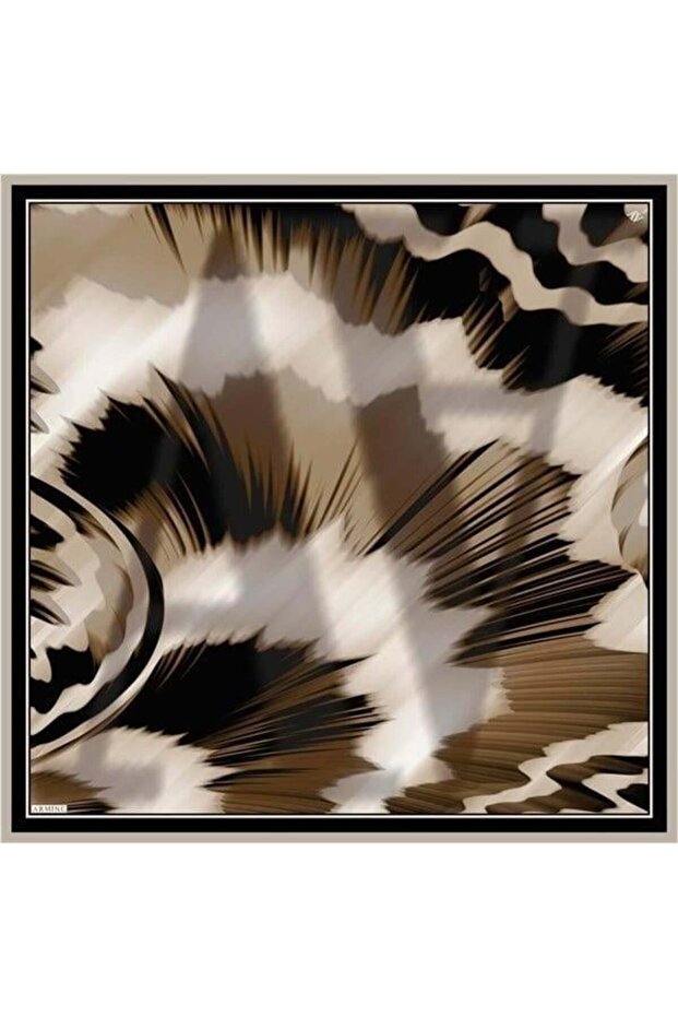 Nostalji Tivil Silk Scarf Ist 8814-31 Black-Gold Geometric Pattern