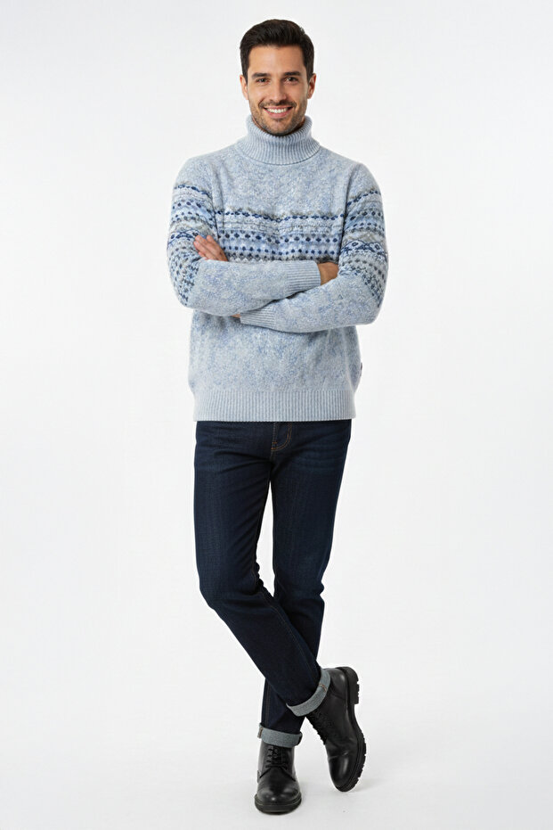 سترة رجالية بياقة دائرية ونقشة عرقية - 2