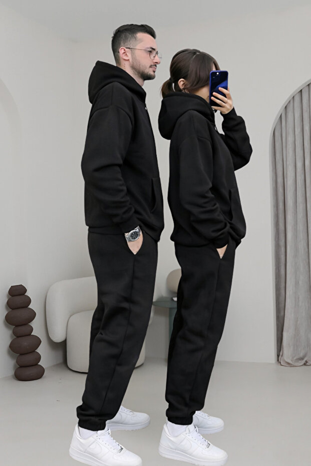 Çiftlere Özel Basic Oversize Kapşonlu Eşofman Takımı - 2