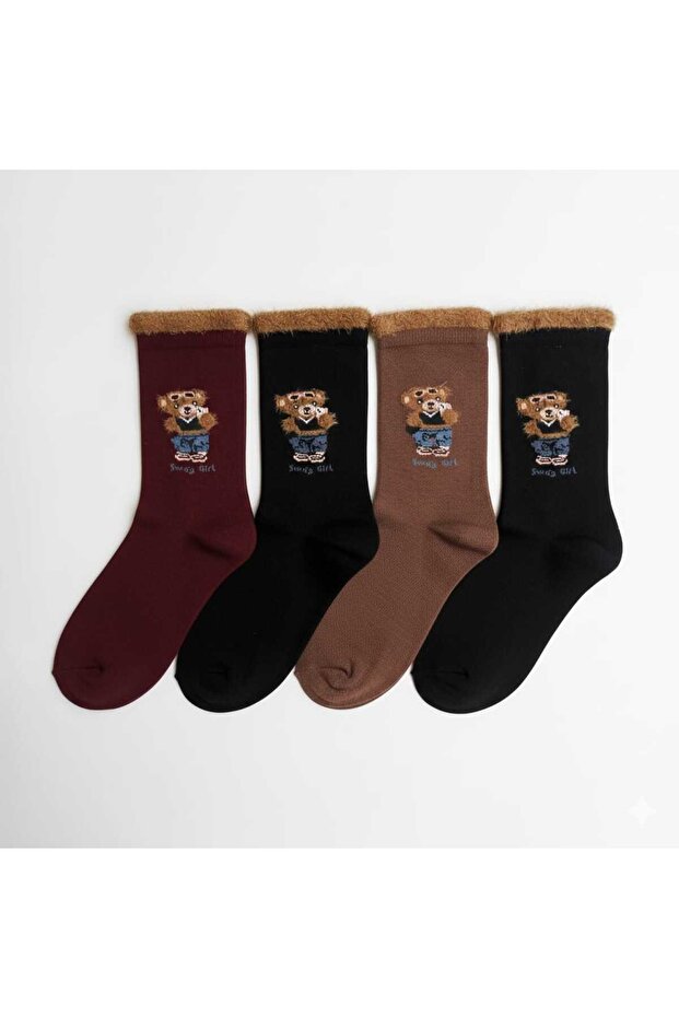 Kadın 4'lü Bambu Teddy Çorap Seti - 1