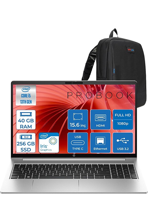 Probook 450 G10 I5 1334U 40GB 256GB SSD Iris® Xe FDOS 15.6" IPS 250NITS H9C8KE8ATF21+Zetta Çanta - 1