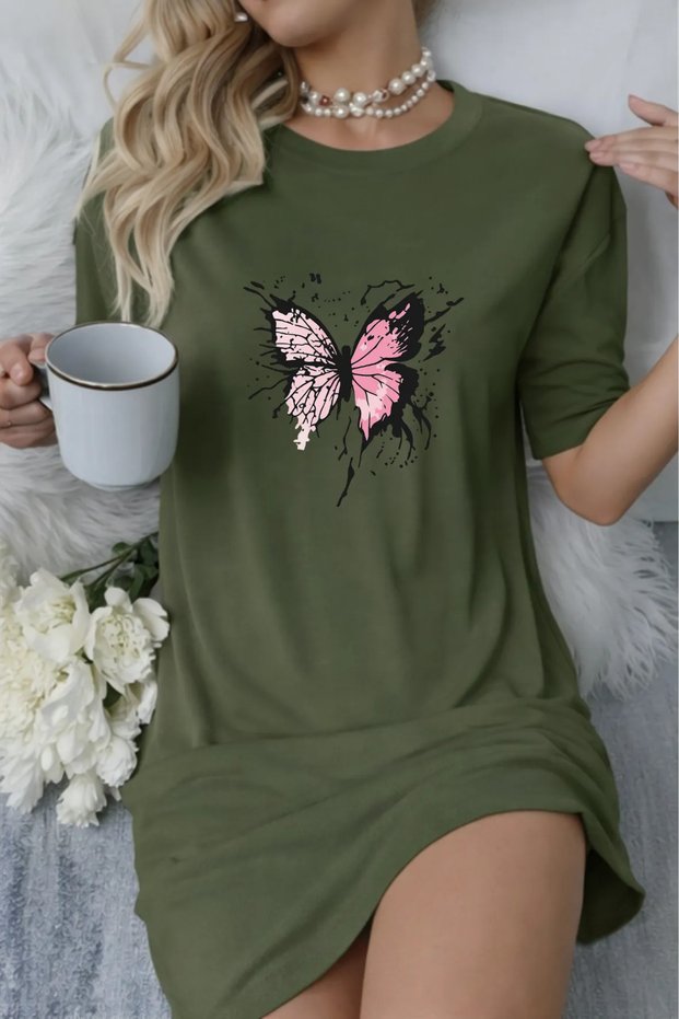 Plus Size Women's Short-Sleeve Crew Neck T-shirt Dress Nightdress