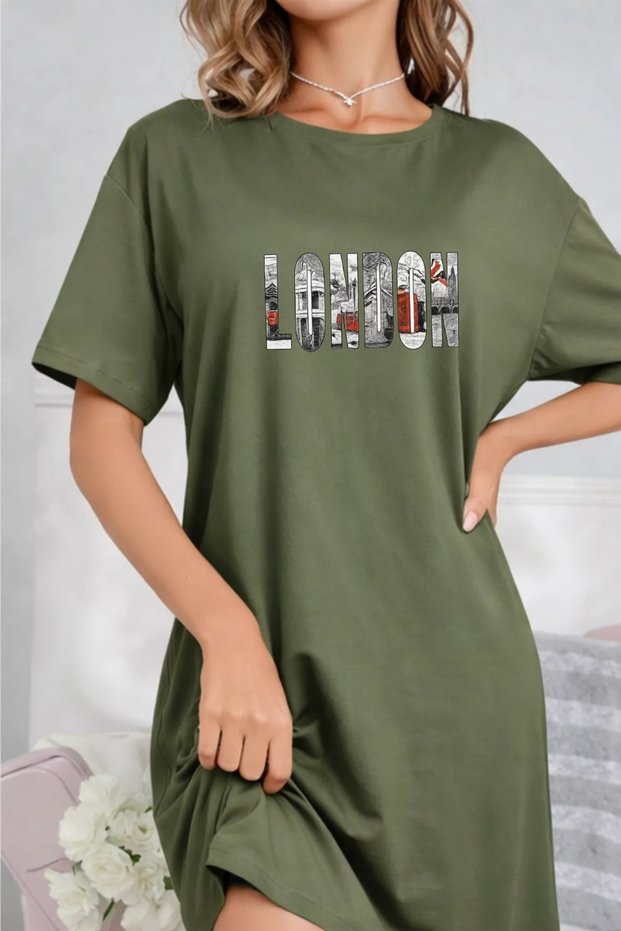 Plus Size Women's Short Sleeve Crew Neck T-Shirt Dress Nightgown