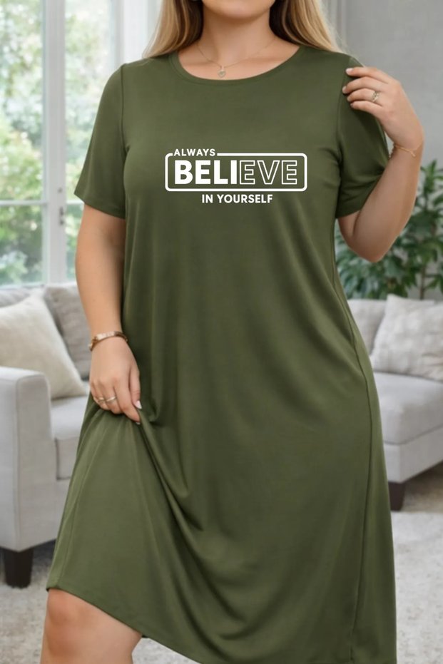 Plus Size Women's Short-Sleeve Crew Neck T-shirt Dress Nightdress