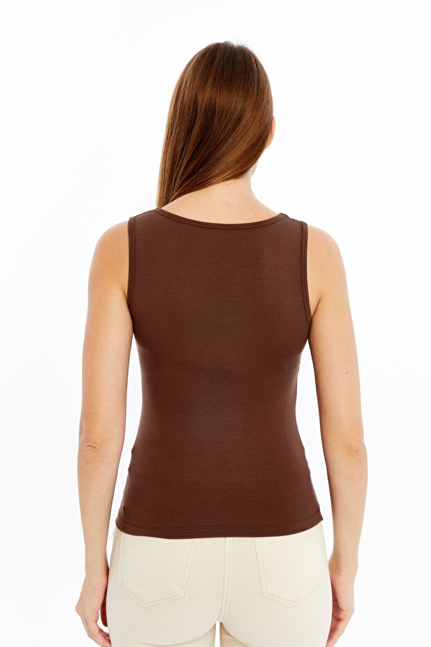 Kadın Kahverengi Kalın Askılı Basic Atlet - 6