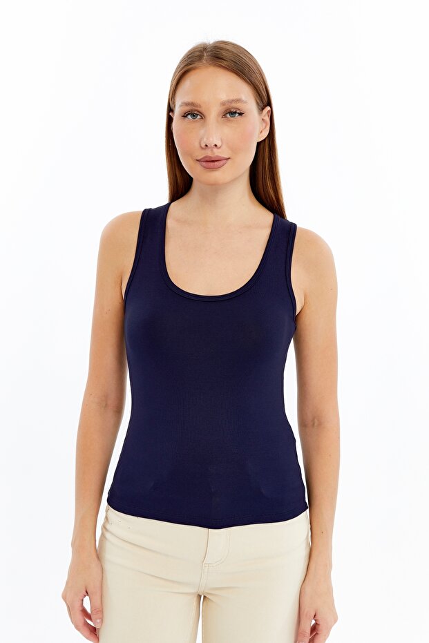 Kadın Lacivert Kalın Askılı Basic Atlet - 5