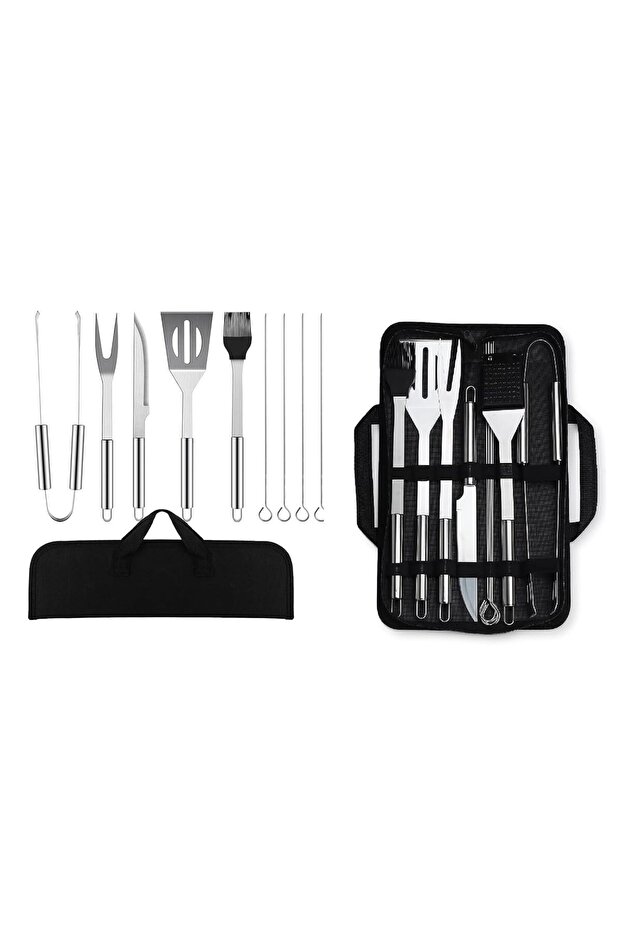 Stainless Steel Barbecue BBQ Tool Kit Set Barbecue Cooking Helping Accessories with Storage Bag