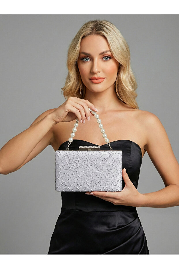 Custom design silver color crinkle stone satin chain handle women's evening bag wedding engagement graduation