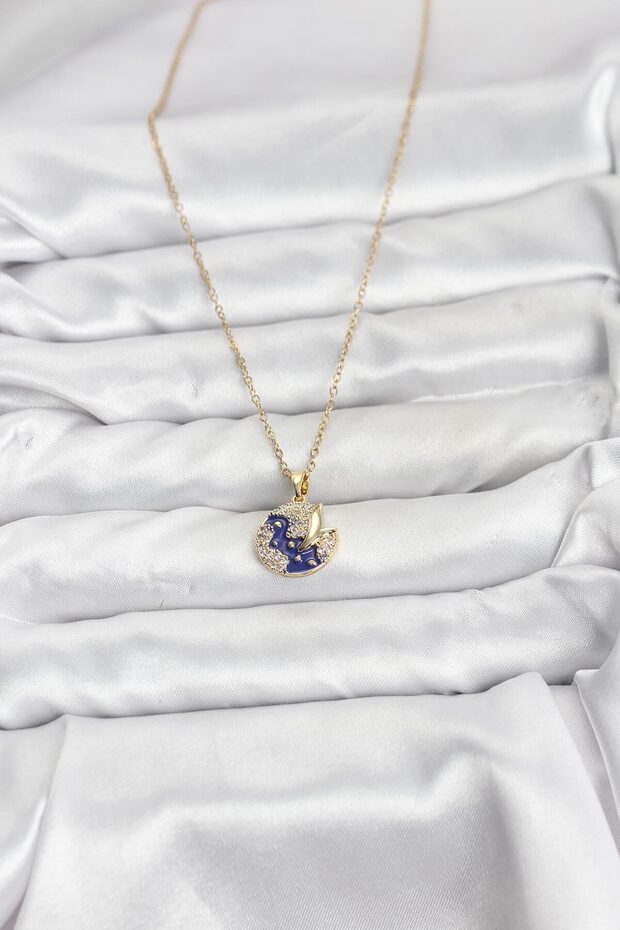Gold Color Night Figured Zircon Stone Women's Necklace (316L Steel)