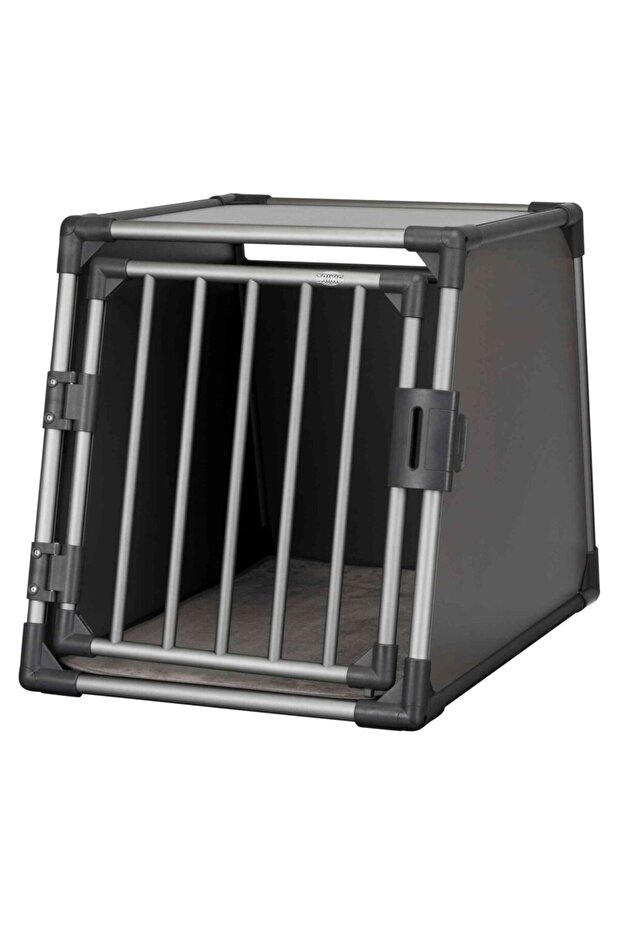 Aluminium Dog Transport Crate Box With Open Bar Door Graphite 61x65x86cm