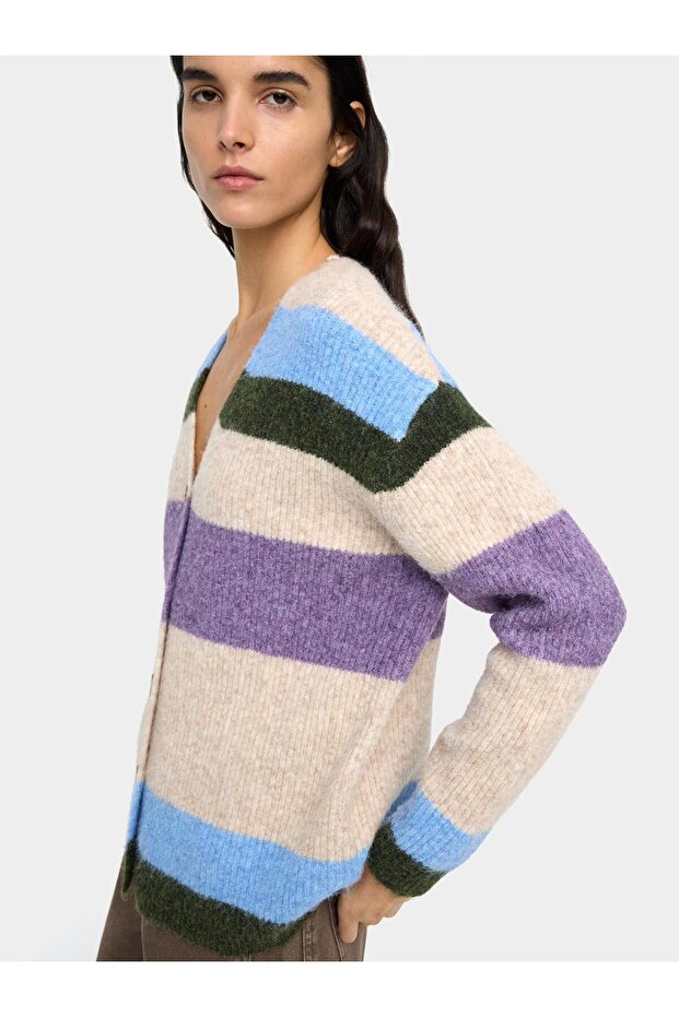 Çizgili Örme Hırka - 3