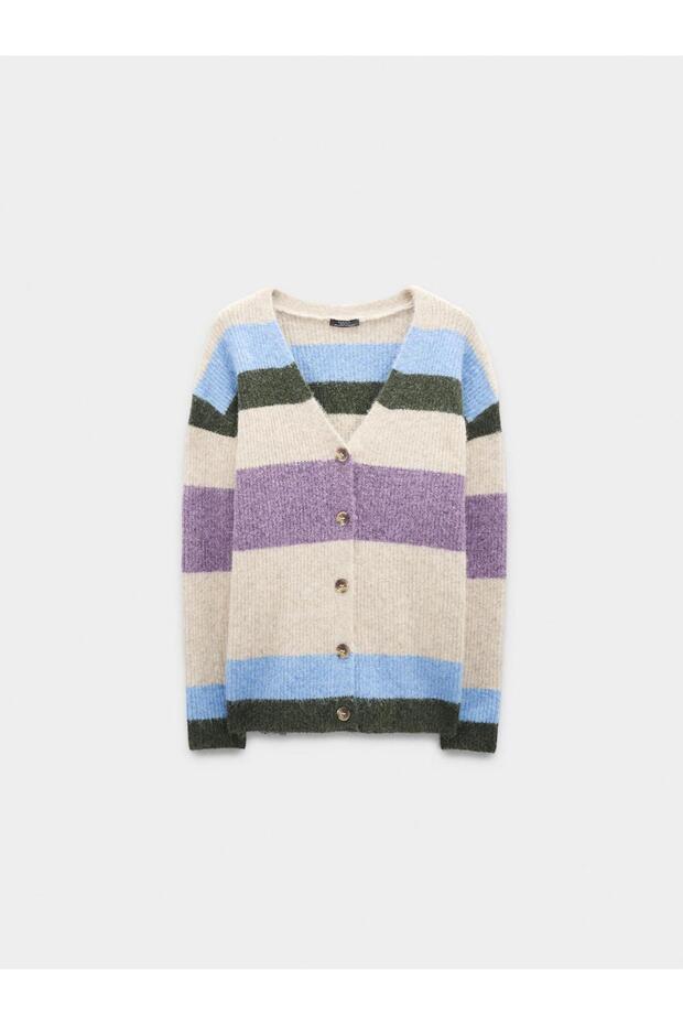 Çizgili Örme Hırka - 5