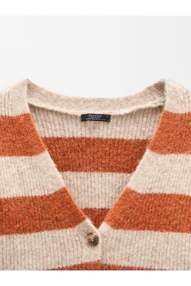 Çizgili Örme Hırka - 6