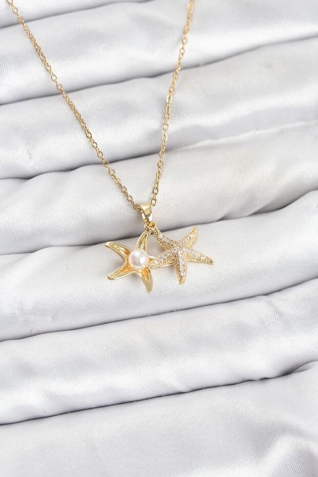Yrtcl 316L Steel Chain Gold Color Starfish Model Zircon Stone Women's Necklace
