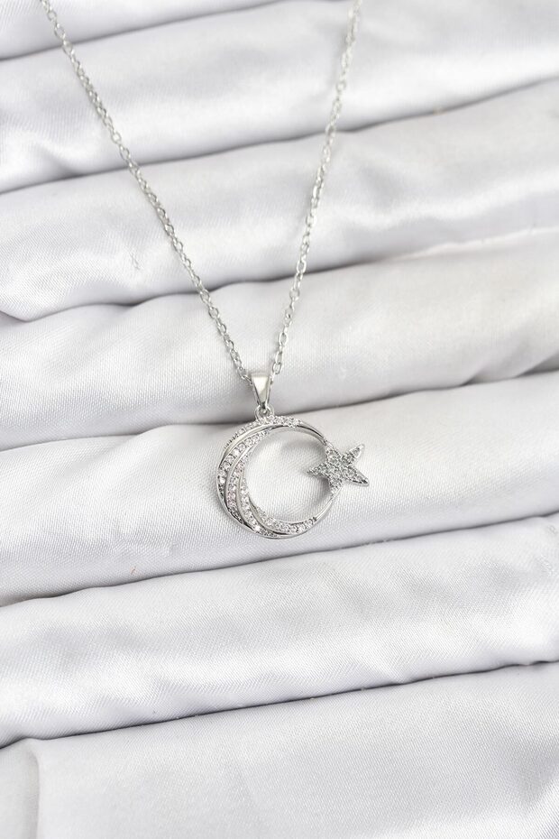 316L Steel Chain Silver Color Moon Star Model Zircon Stone Women's Necklace