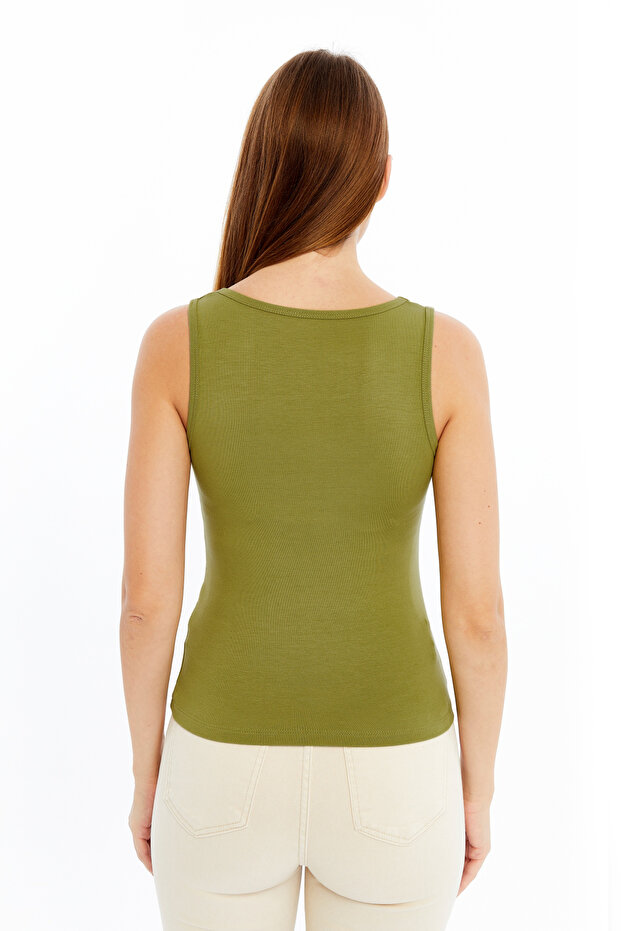 Kadın Yağ Yeşili Kalın Askılı Basic Atlet - 6