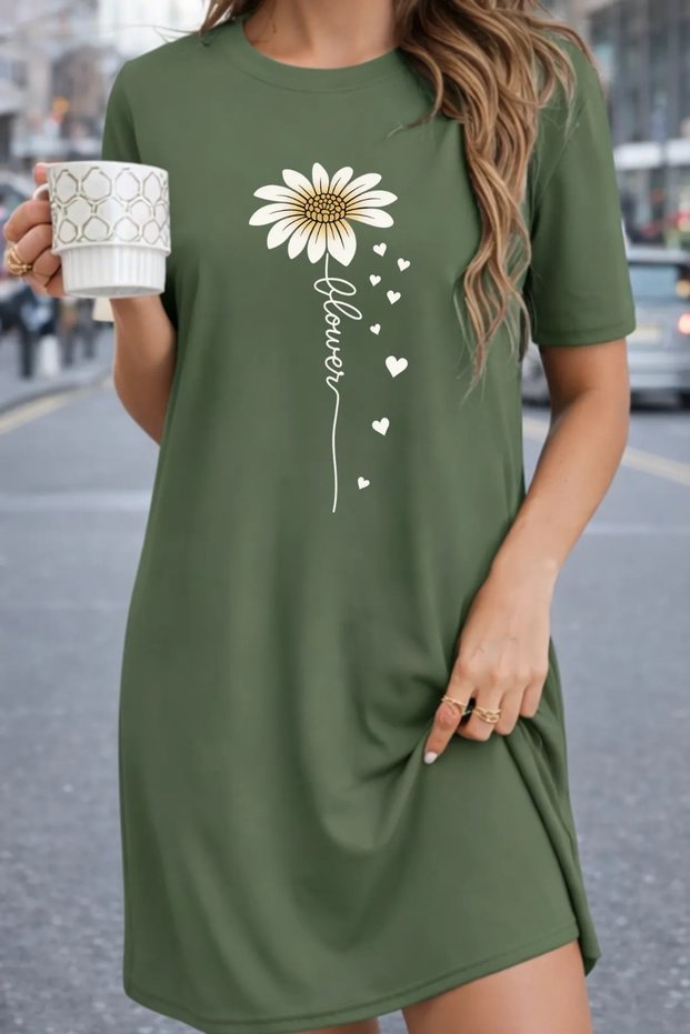Women's Short Sleeve Crew Neck T-Shirt Dress Nightgown