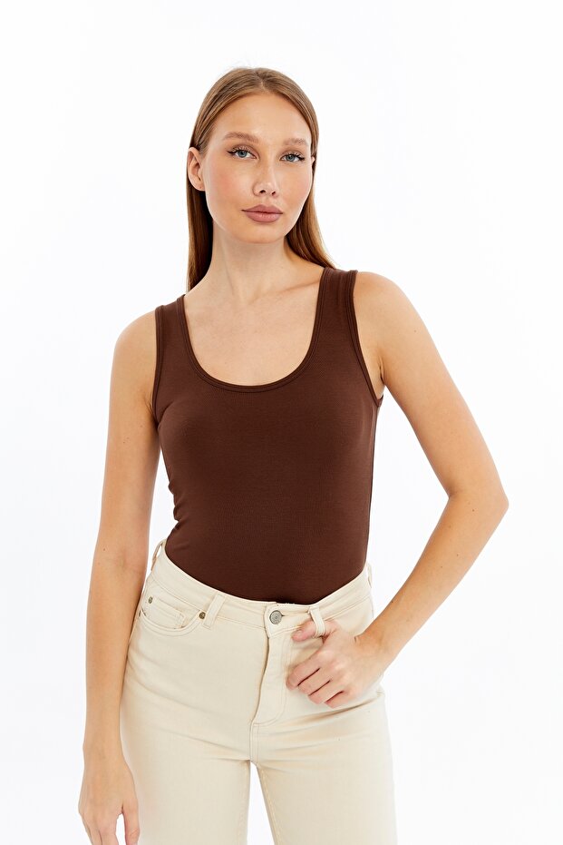 Kadın Kahverengi Kalın Askılı Basic Atlet - 2