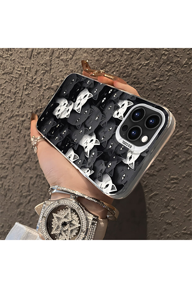 حافظة متوافقة مع هاتف iPhone 16 Pro، مصنوعة من السيليكون بحافة صلبة ومضادة للسقوط بنمط قطة - 3