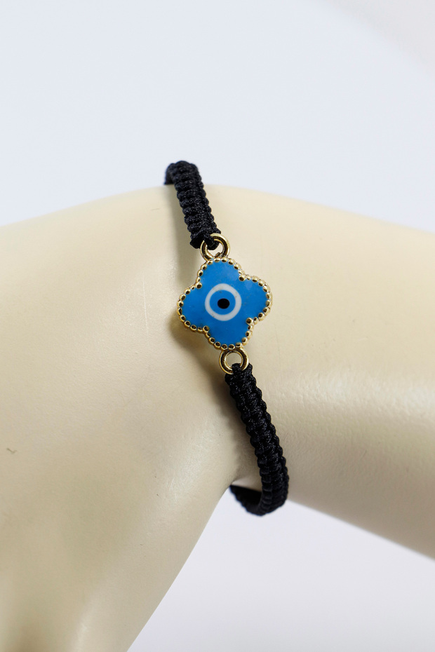 Metal Blue Handmade Enamel Clover Evil Eye Bead Adjustable Bracelet with Lift Chain