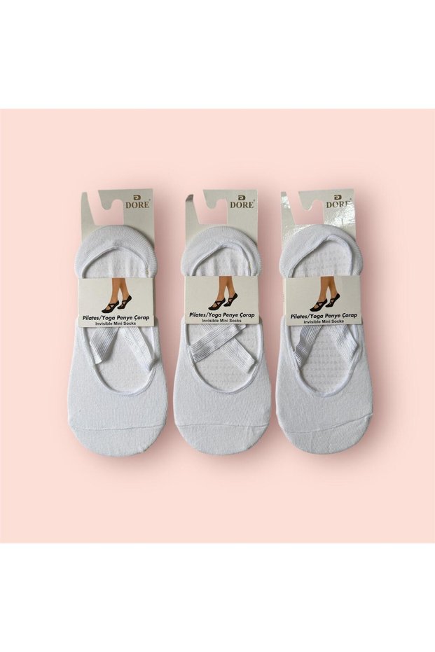 Women's White Non-Slip Pilates Yoga Socks 3 Pairs