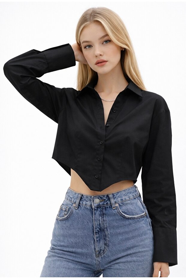Shirt Asymmetric Cut with Wide Sleeve Cuffs