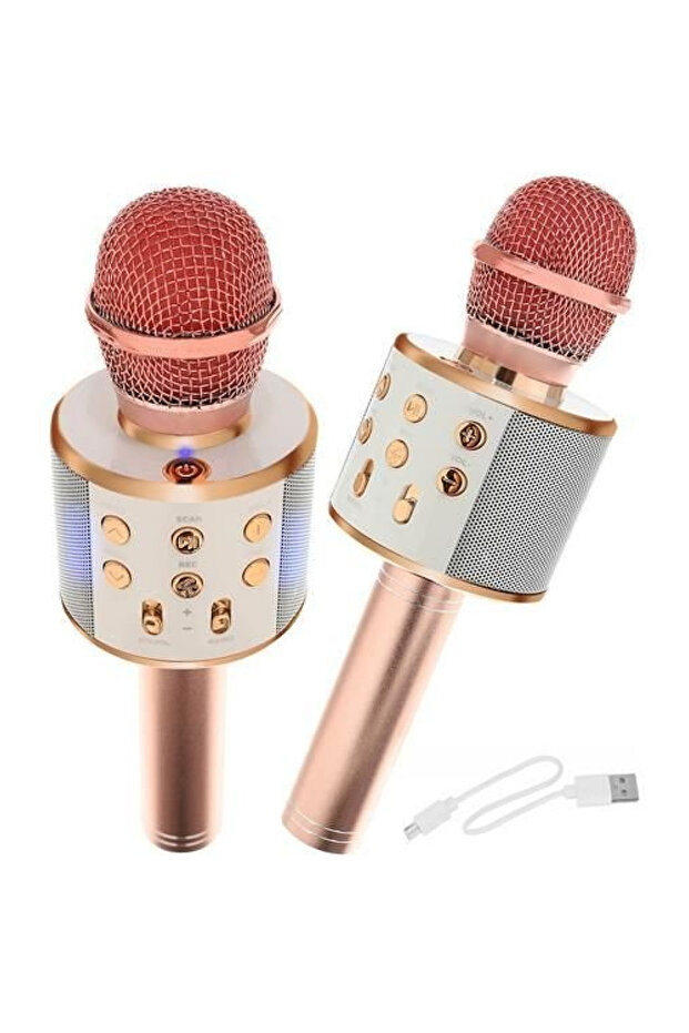 Microfon Karaoke, Bluetooth, Efecte Sonore, LED, Rose - 2