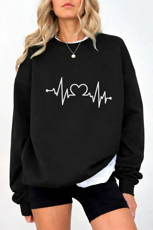 Unisex Printed Crew Neck Sweatshirt Oversized Cotton Daily Comfortable