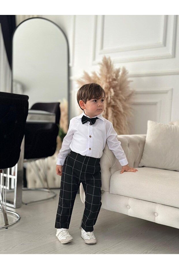 Black Checkered Pants and Shirt Baby Boy Set