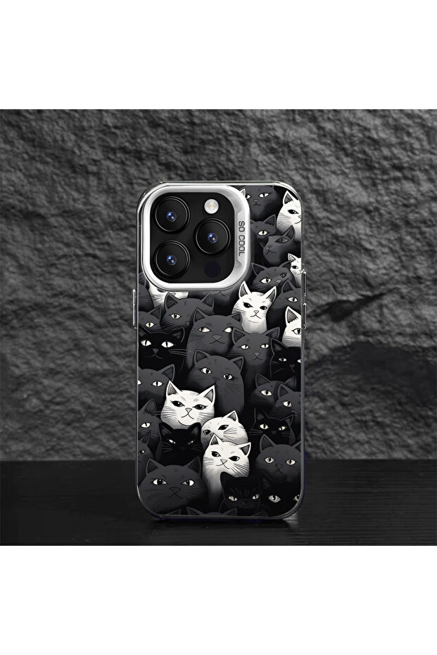 حافظة متوافقة مع هاتف iPhone 16 Pro، مصنوعة من السيليكون بحافة صلبة ومضادة للسقوط بنمط قطة - 5