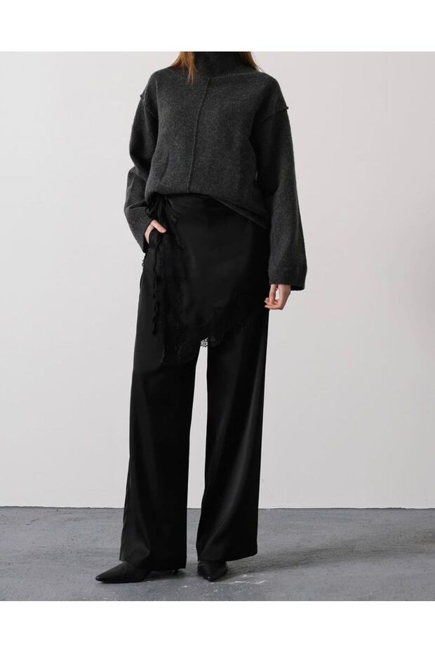 Women's Satin Lace Tie Palazzo Pants