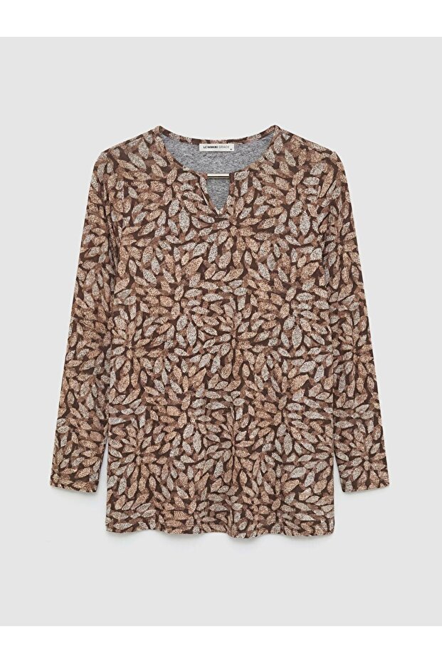 Crew Neck Patterned Blouse - 5