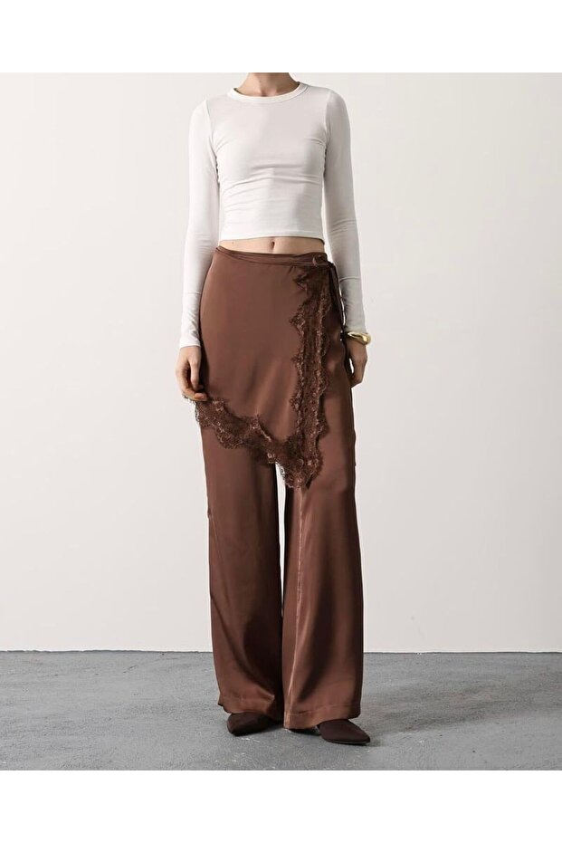 Women's Satin Lace Tie Palazzo Pants
