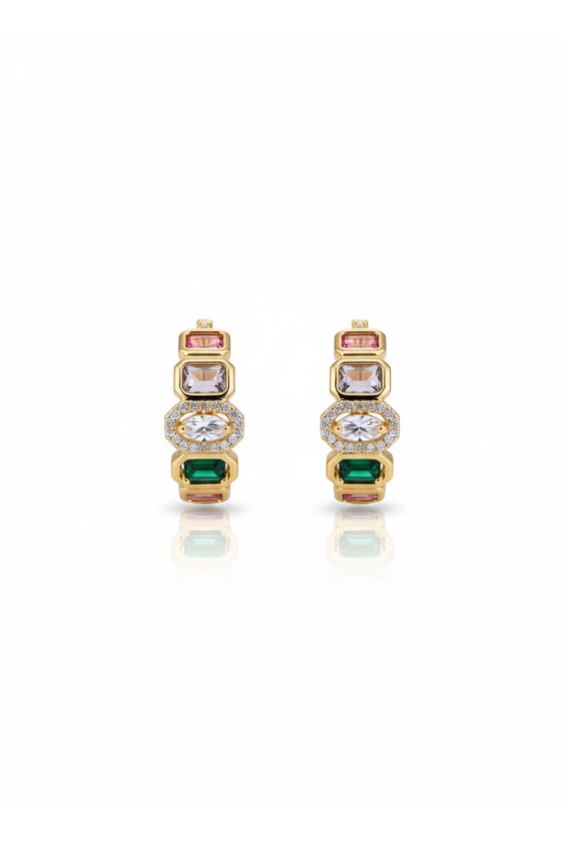 Women's Gold Color Colorful Baguette Stone Stylish Earrings