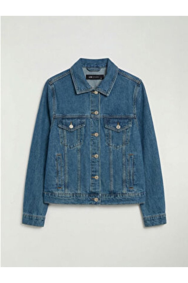 Artı-Store Shirt Collar, Long-Sleeved Women's Jean Jacket, Made of Cotton Blend Denim Fabric