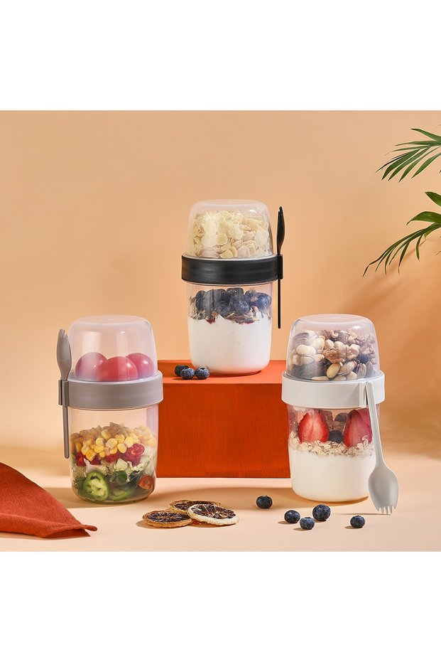 Qlux İdeas Yogurt Salad Muesli Container Bpa Free 600 ml + 300 ml Portion Meal Muesli L-00977