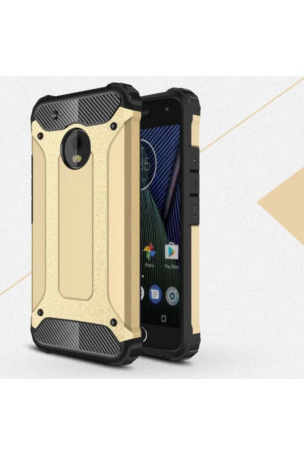 Lenovo Moto G5S Plus Compatible - Case Double Layer Protective Crash Military Tank Case - Gold