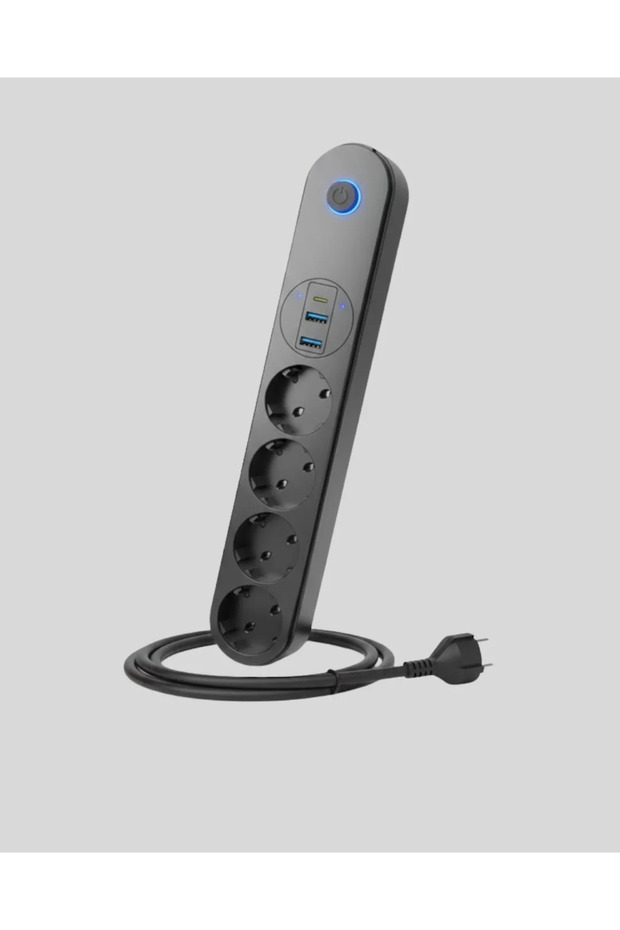 مقبس كهربائي متعدد 4 منافذ مع 2 منفذ USB من النوع C، مقاوم للتيار، أسود اللون - 5