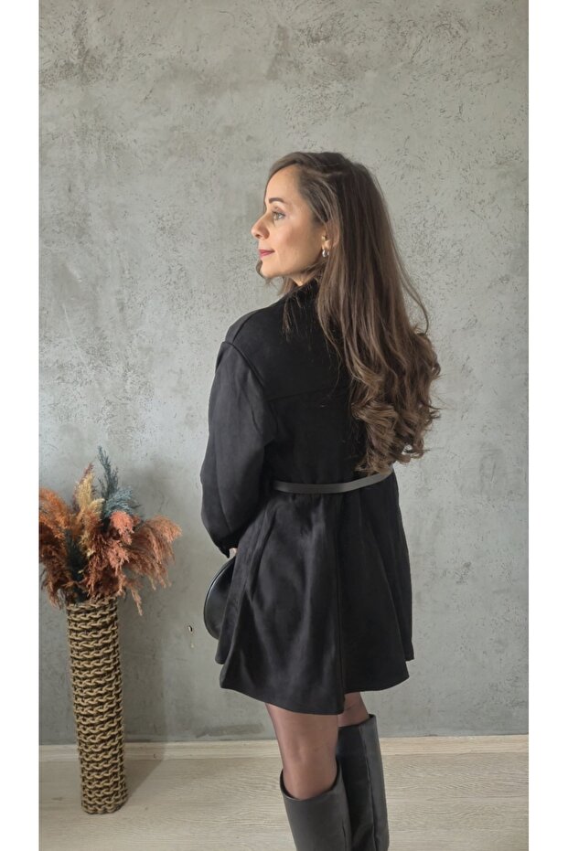 Kemerli Süet Elbise - 2