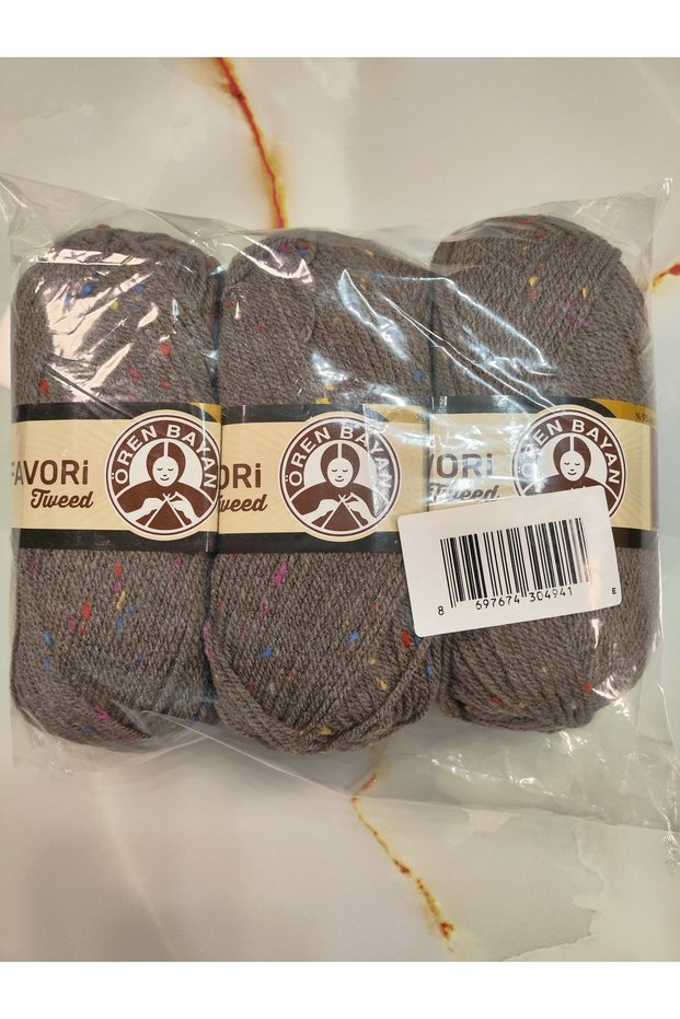 Favori̇ Tweed Mink Hand Knitting Yarn (3 Pieces) - Color: 014A