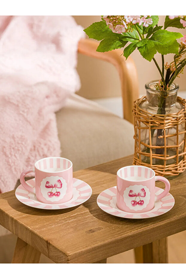 LCW HOME Mixed Printed Porcelain Coffee Cup Set for 2 People 90 ml
