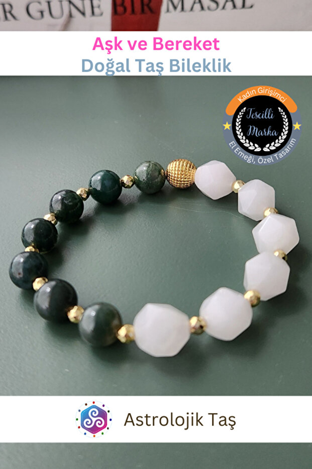Love and Abundance Natural Stone Bracelet - Certified - Pink Quartz - Moss Agate - Hematite