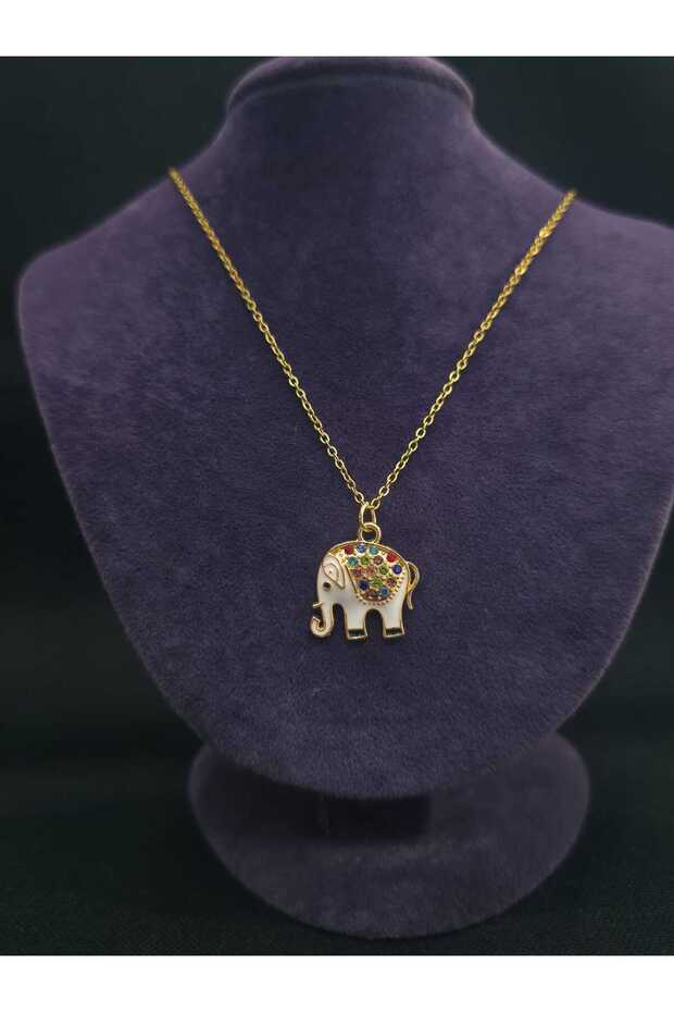 Natural Stone White Elephant Steel Necklace Women's Jewelry Daily Accessory Luck Power Abundance Courage Meaningful Gift