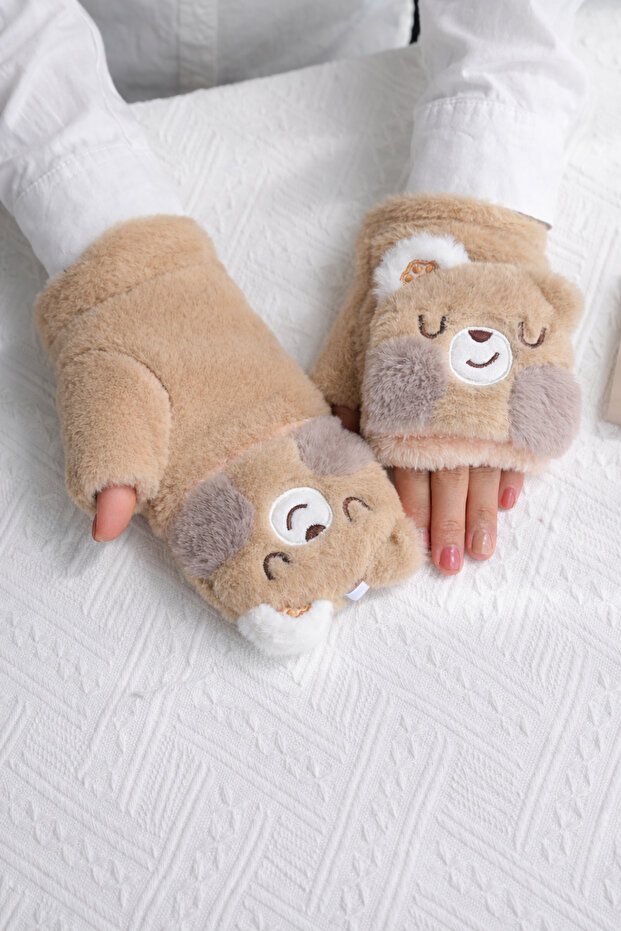 Sevimli Ayıcık Figürlü Peluş Eldiven - 2