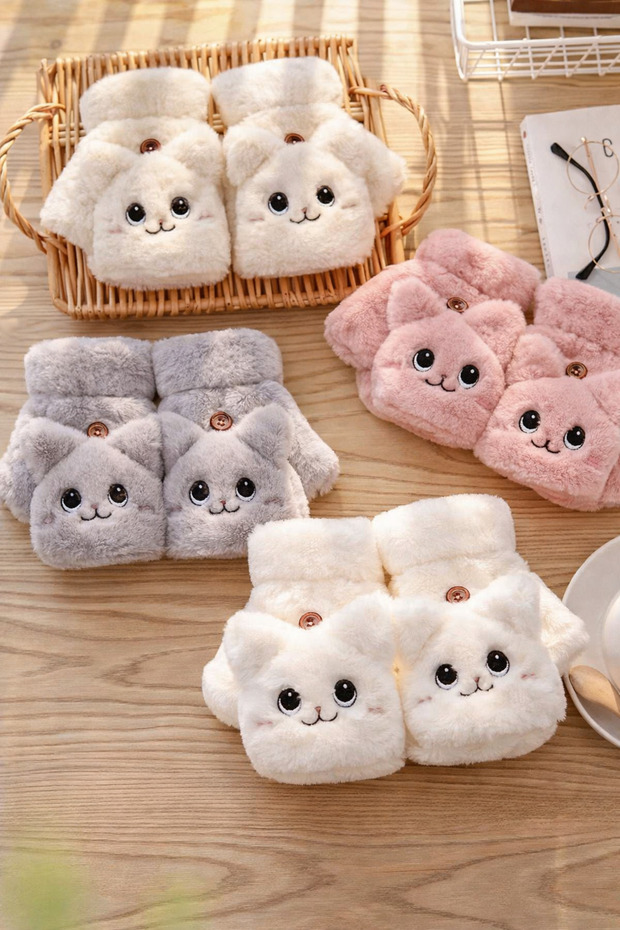 Sevimli Hayvan Figürlü Peluş Eldiven - 7