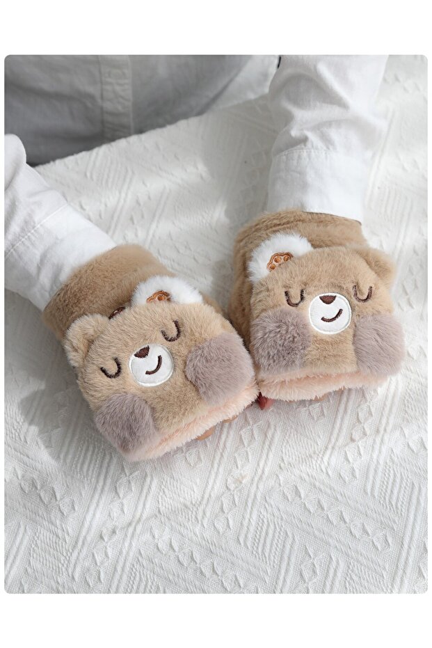 Sevimli Ayıcık Figürlü Peluş Eldiven - 4