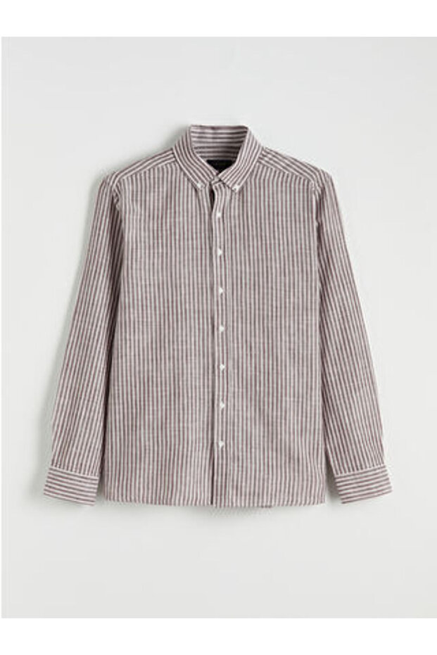 M1 Sezon Mürdüm Regular Fit Striped Men's Shirt