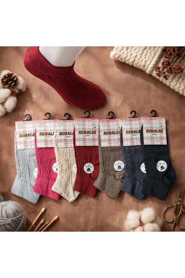Women's Special Stitched Cotton Booties Socks - Seasonal - 3 Pairs - Mixed Colors