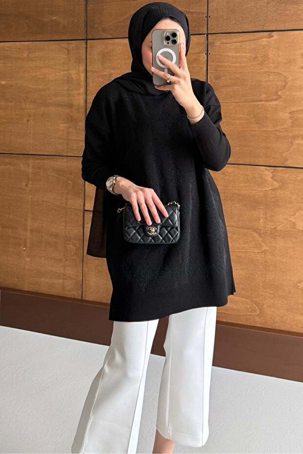 Simli Merserize Tunik Siyah - 2