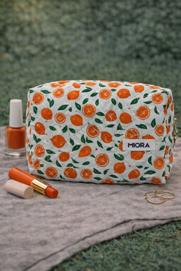 Orange Patterned Makeup Bag-Organizer&Organizer